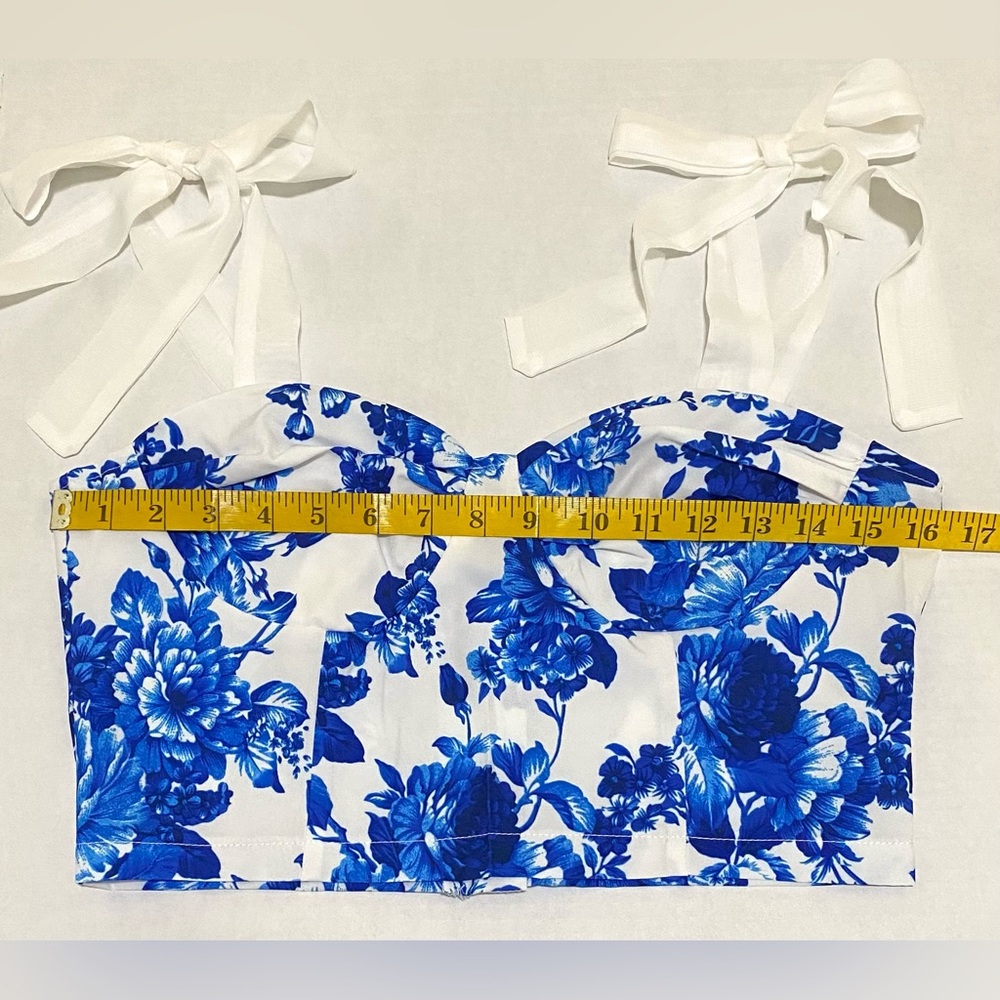 Joress Womens M Blue White Floral Corset Crop Top Boho Y2K Fairy Cottagecore - Picture 9 of 14